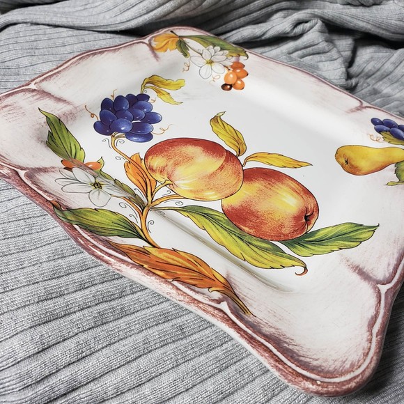 Sur La Table Square Shaped 9"x9" Fruit Peach Grape Floral 9x9 Plate AS IS - Picture 7 of 11